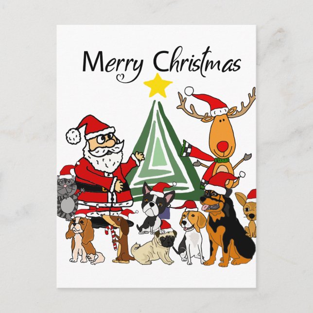 Funny Santa Claus and Friends Christmas Cartoon Postcard (Front)
