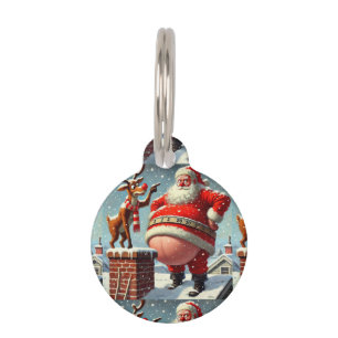Funny Santa Claus and Reindeer Christmas Pet Tag