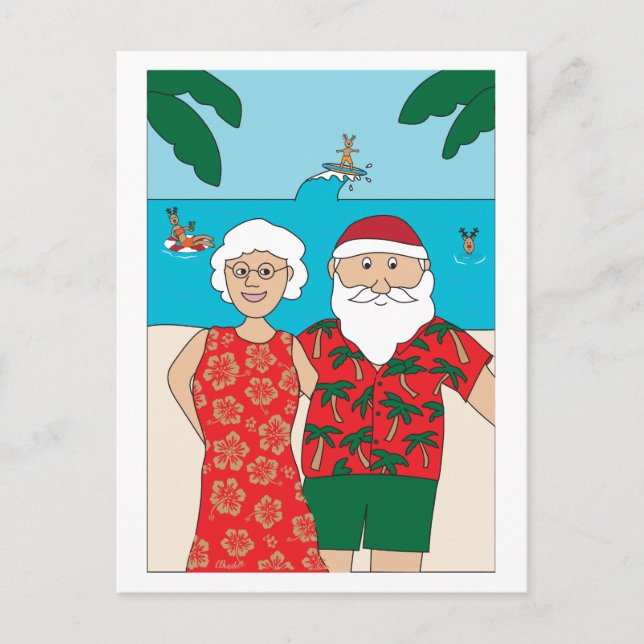 Funny Santa Claus Beach Christmas Holiday Postcard (Front)