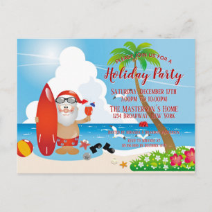 Funny Santa Claus Beach Holiday Party Invitation Postcard