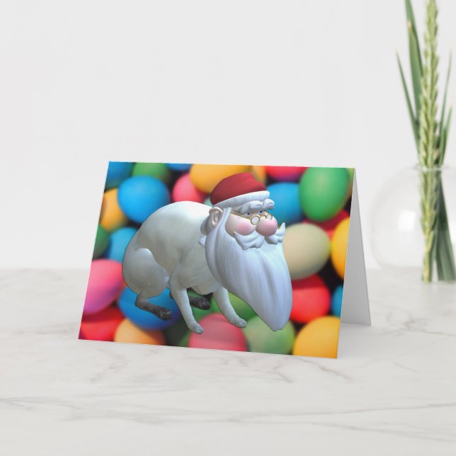 Funny Santa Claus Bunny Holiday Card (Front)