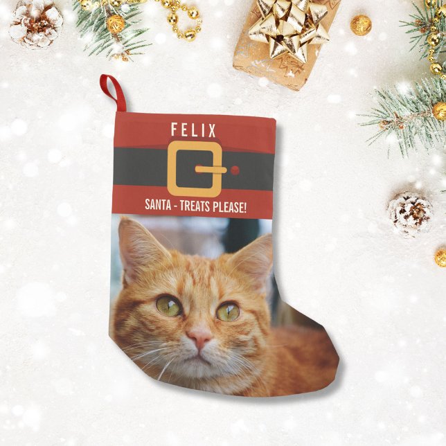 Funny Santa Claus Cat Photo and Name Personalised Small Christmas Stocking (Creator Uploaded)
