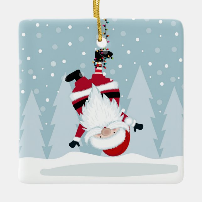 Funny Santa Claus Ceramic Ornament (Front)