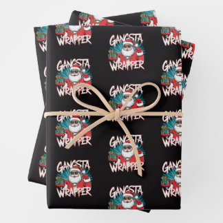 Funny Santa Claus Christmas Gangsta Wrapper Wrapping Paper Sheet