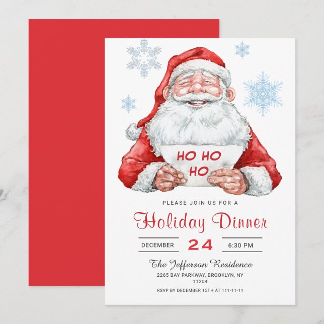 Funny Santa Claus Christmas Holiday Dinner Invitation (Front/Back)