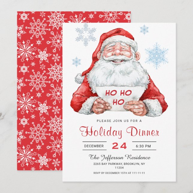 Funny Santa Claus Christmas Holiday Dinner Invitation (Front/Back)