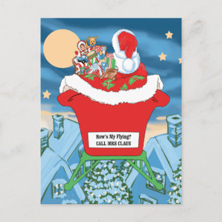 Funny Santa Claus Christmas Humour How's My Flying Holiday Postcard