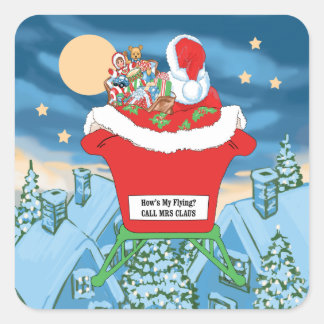 Funny Santa Claus Christmas Humour How's My Flying Square Sticker