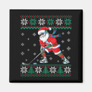 Funny Santa Claus Christmas Ice Hockey Ugly Sweate Magnet