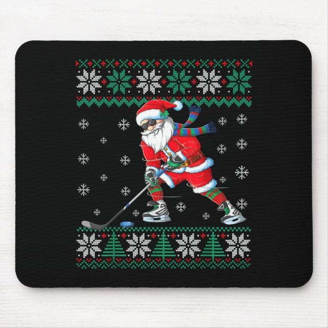 Funny Santa Claus Christmas Ice Hockey Ugly Sweate Mouse Mat (Front)