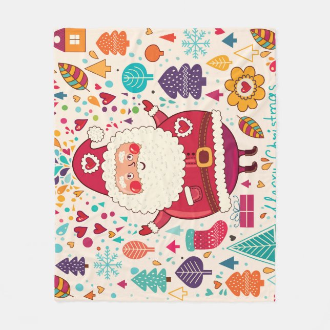 Funny Santa Claus Christmas Illustration Fleece Blanket (Front)