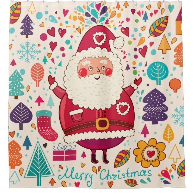 Funny Santa Claus Christmas Illustration Shower Curtain (Front)