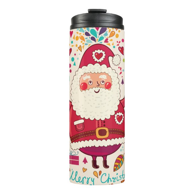 Funny Santa Claus Christmas Illustration Thermal Tumbler (Front)