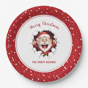 Funny Santa Claus Christmas Party Red White Paper Plate