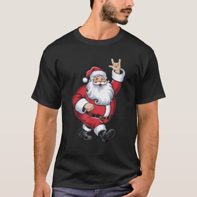 Funny Santa Claus Christmas Rock On Punny Rock N R T-Shirt (Front)