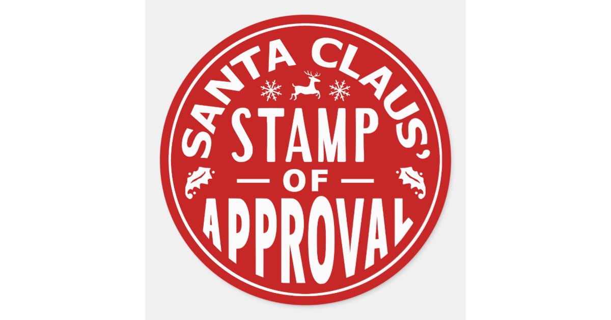 funny santa claus christmas stamp of approval round round christmas address labels