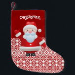 Funny Santa Claus Custom Name  Small Christmas Stocking<br><div class="desc">Funny Santa Claus with Nordic Snowflake Pattern Background customisable Christmas Stocking. This Fun Design Stocking is a perfect gift for your kids. Enter the name of your kid in the space provided or clean the text sample for blank design. Matching cards and gifts available in the Christmas & New Year...</div>