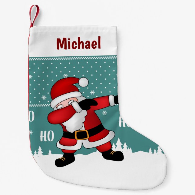 Funny Santa Claus Dabbing Small Christmas Stocking (Front)