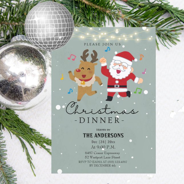 Funny Santa Claus Dancing Christmas Dinner  Invitation (Creator Uploaded)