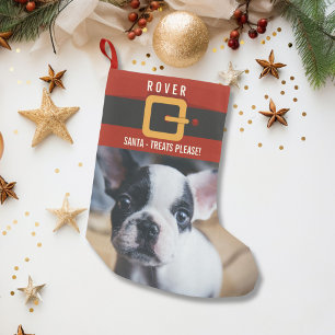 Funny Santa Claus Dog Photo and Name Personalised Small Christmas Stocking