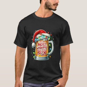 Funny Santa Claus Drinking Beer Wonderful Time Chr T-Shirt