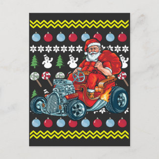 Funny Santa Claus Driving Hot Rod Vintage Car Holiday Postcard