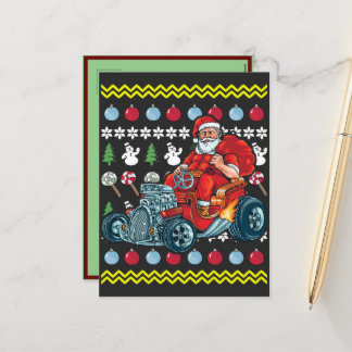 Funny Santa Claus Driving Hot Rod Vintage Car Holiday Postcard