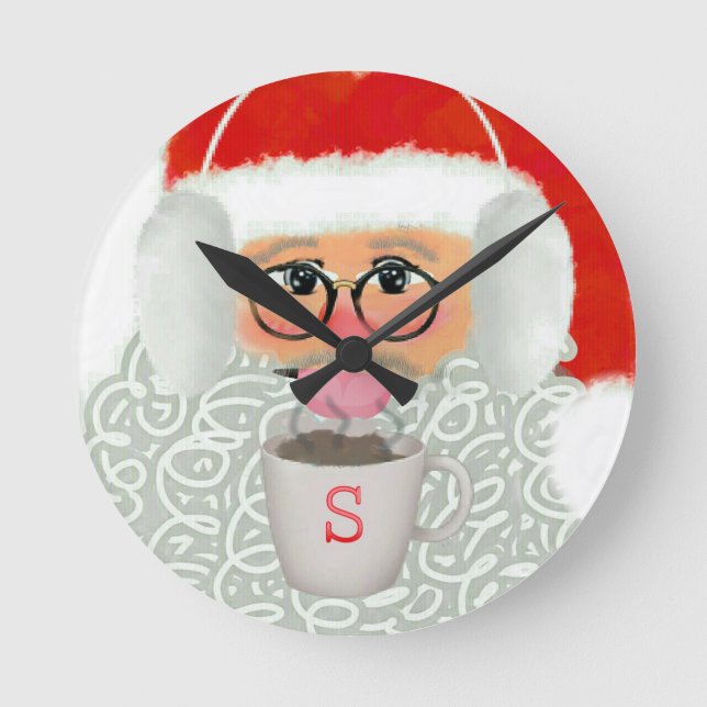 Funny Santa Claus Face Christmas Round Clock (Front)