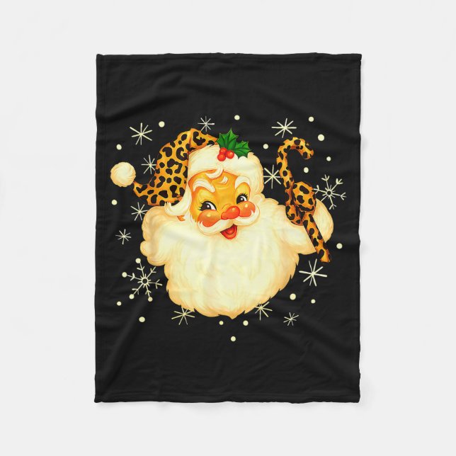 Funny Santa Claus Face Christmas Xmas Leopard Sant Fleece Blanket (Front)