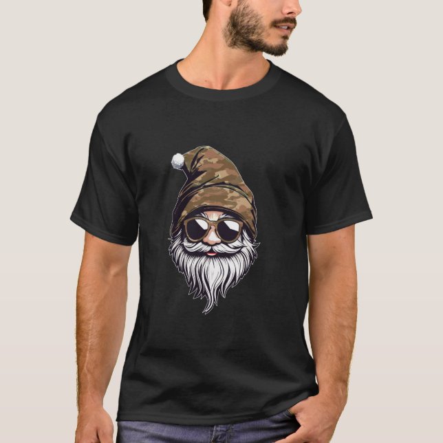 Funny Santa Claus Face Sunglasses Camo Camouflage  T-Shirt (Front)