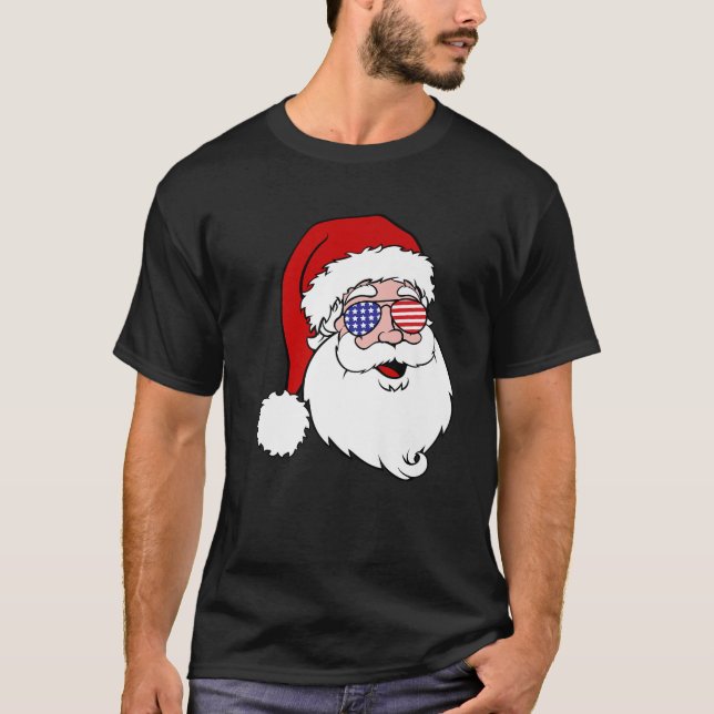 Funny Santa Claus Face Sunglasses Christmas Hat wi T-Shirt (Front)