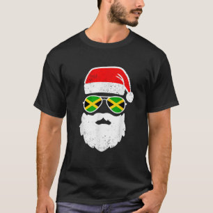 Funny Santa Claus Face Sunglasses Jamaica Flag Jam T-Shirt