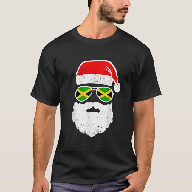 Funny Santa Claus Face Sunglasses Jamaica Flag Jam T-Shirt (Front)
