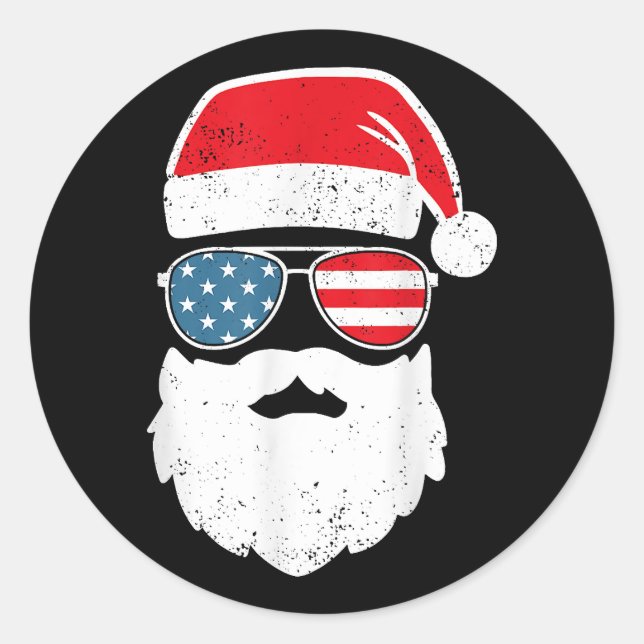 Funny Santa Claus Face Sunglasses Patriotic Americ Classic Round Sticker (Front)
