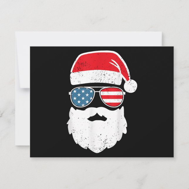 Funny Santa Claus Face Sunglasses Patriotic Americ Holiday Card (Front)