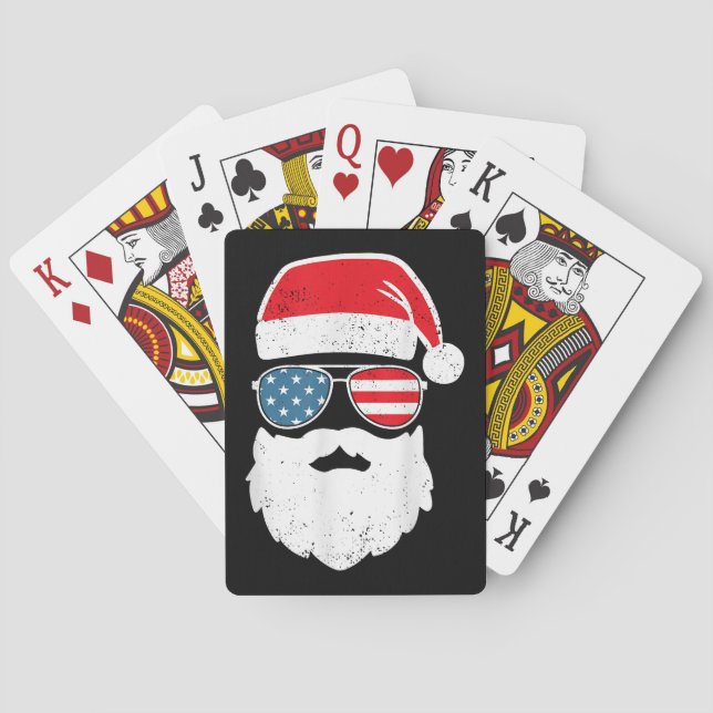 Funny Santa Claus Face Sunglasses Patriotic Americ Playing Cards (Back)