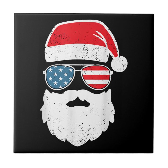 Funny Santa Claus Face Sunglasses Patriotic Americ Tile (Front)
