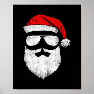funny santa claus face sunglasses with hat beard c poster