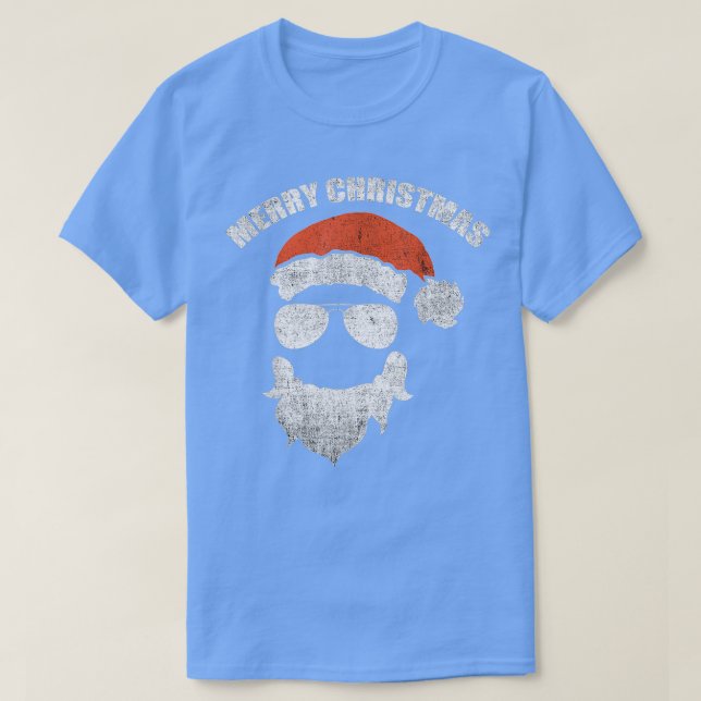 Funny Santa Claus face Sunglasses with Hat Beard C T-Shirt (Design Front)
