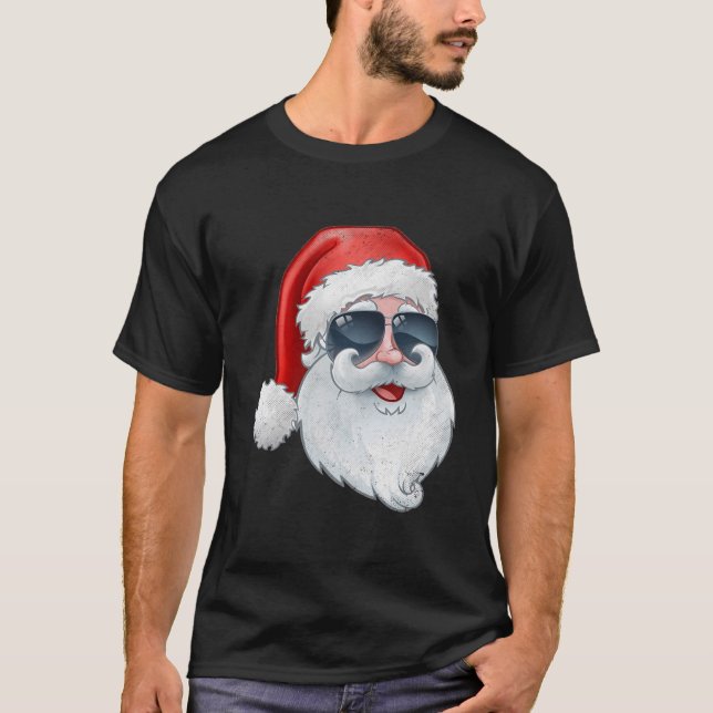 Funny Santa Claus Face Sunglasses With Hat Beard C T-Shirt (Front)
