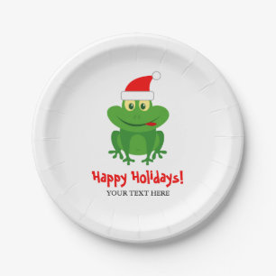 Funny Santa Claus frog cartoon custom Christmas Paper Plate