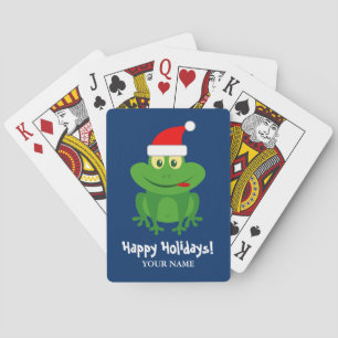 Funny Santa Claus frog cartoon custom Christmas Playing Cards