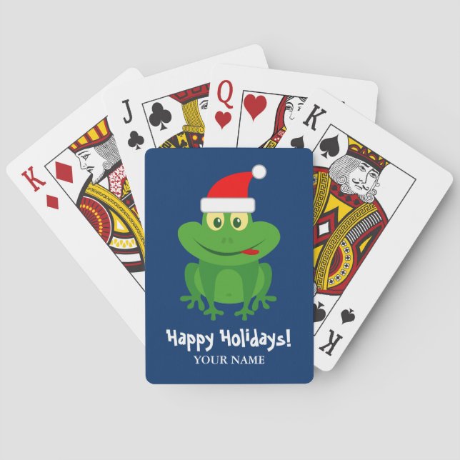Funny Santa Claus frog cartoon custom Christmas Playing Cards (Back)