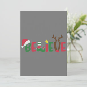 Funny Santa Claus Hat Believe Snowflakes Christmas Invitation