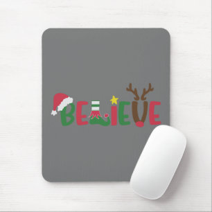 Funny Santa Claus Hat Believe Snowflakes Christmas Mouse Mat
