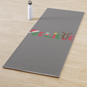 Funny Santa Claus Hat Believe Snowflakes Christmas Yoga Mat