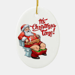 Funny Santa Claus Having a Rough Christmas Ceramic Tree Decoration