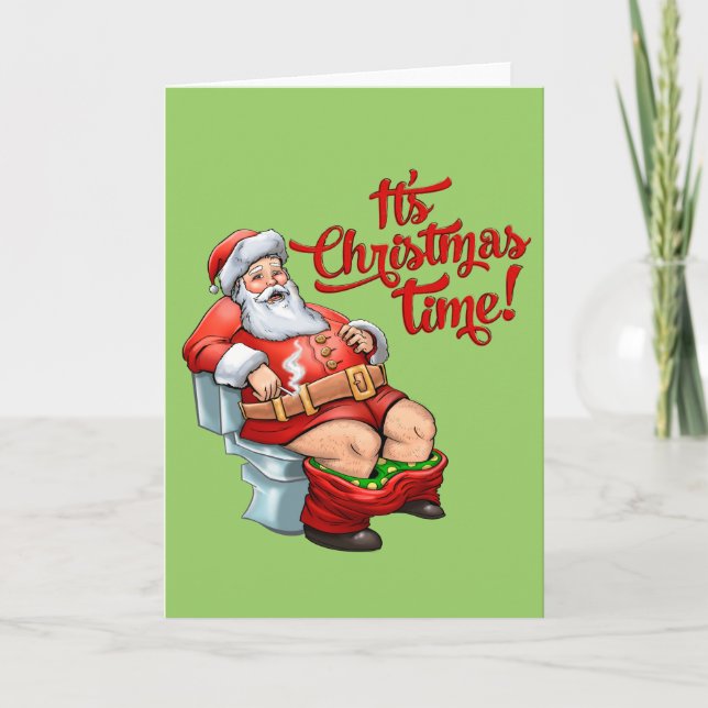 Funny Santa Claus Having a Rough Christmas Holiday Card (Front)