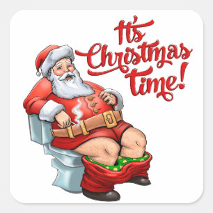 Funny Santa Claus Having a Rough Christmas Square Sticker