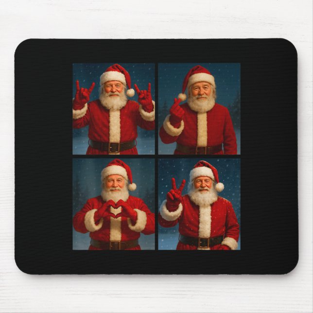 Funny Santa Claus Heart And Peace Sign Retro Chris Mouse Mat (Front)